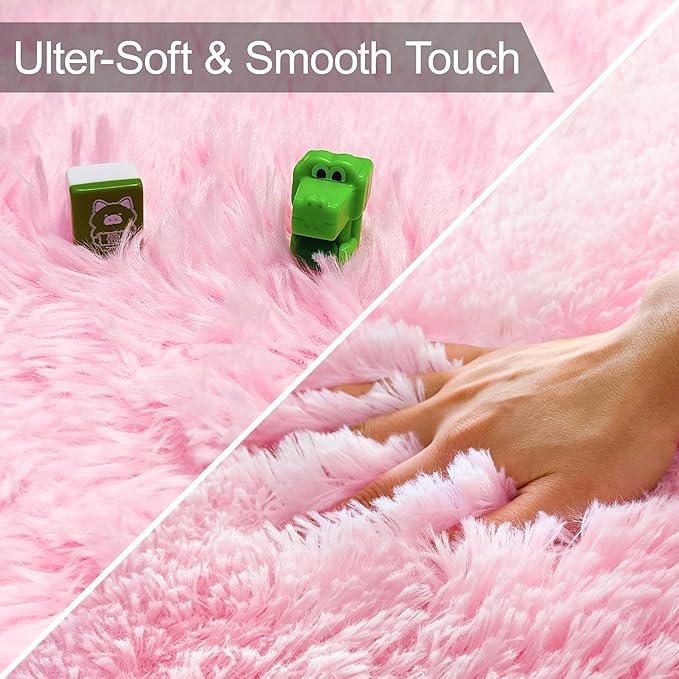 Fluffy Pink Shag Rug for Bedroom Girls 3x10 Runner Rug, Soft Pink Fuzzy Rug for Girls Room Bedside Living Room Hallway Plush Long Carpet Runner for Kids Room Nursery