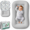 Baby Lounger for Newborn - Infant Lounger 0-24 Months with Lounger Cover, Cooling Baby Nest Lounger, Breathable Waffle Fabric & 3D Support, Portable Newborn Essentials, Gray