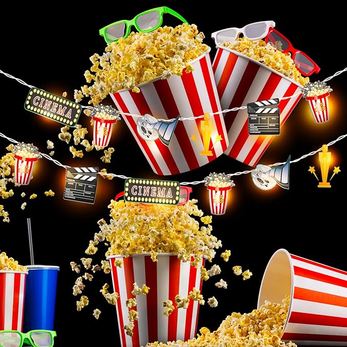 VIHOSE 10 ft Movie Night Decorations Movie Night Party Supplies 20 LED String Lights Battery Operated Backyard Movies Nights Movies Theater Themed Decor for Film Festival Home Film Birthday Party