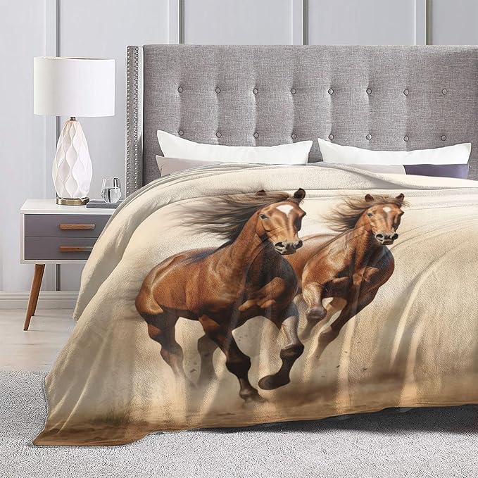 Horse Blanket Animal Horses Running Pattern Print Flannel Throw Blankets for Home Couch Bed Sofa Soft Fuzzy Lightweight Decor Gifts for All Season 50x40 Inches