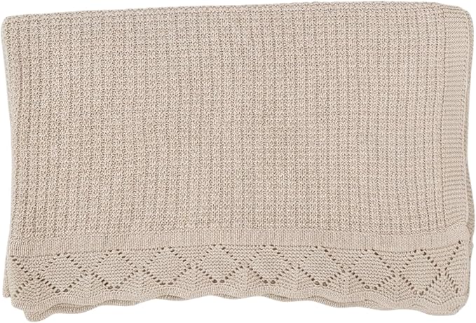 Baby Knit Blanket, 100% Cotton Waffle Patterns, Soft, Cozy, Lightweight Swaddle for Newborn & Infant Swaddling Beige Neutral, Perfect Baby Shower Ideas Beige 28x36