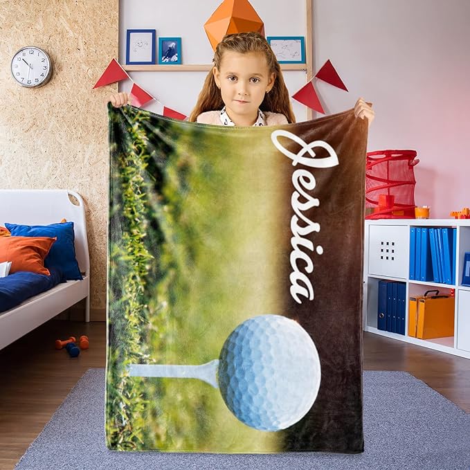Personalized Custom Blanket: Name & Number - Super Soft Flannel Throw Blankets - Customized Name - Softball Gifts for Kids, Boys, Girls, Women, Men - Golf Lover (30" x 40" for Baby)