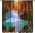Autumn Forest Waterfall Blackout Curtains, Fall Leaves Trees Jungle Country Nature Landscape Window Drapes, for Bedroom Living Room 63" W X 72" L