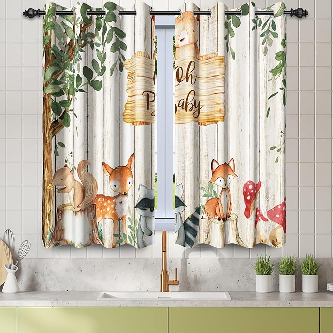 Renaiss 42 x 45 Inch African Safari Baby Curtains Grommet Blackout Window Curtain Planks Animals Tropical Tree Stump Fox Squirrel Mushrooms Print Window Treatment for Kids Boys Bedroom Decor 2 Panels