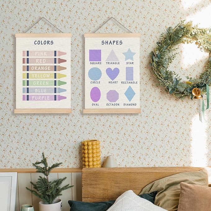 Supwhd Shapes Colors Posters for Classroom Wall, Shapes Colors Learning Poster Hanger Frame Wall Decor for Classroom Nursery Kids Room Playroom Preschool Decor, 12x16 Set of 2（Blue）