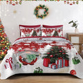 Christmas Full/Queen Size Quilt Set, Cute Gnome Lightweight Bedspread Coverlet with Pillow Shams for Kids and Adults, Merry Xmas 3 Pcs Bedding Bed Cover
