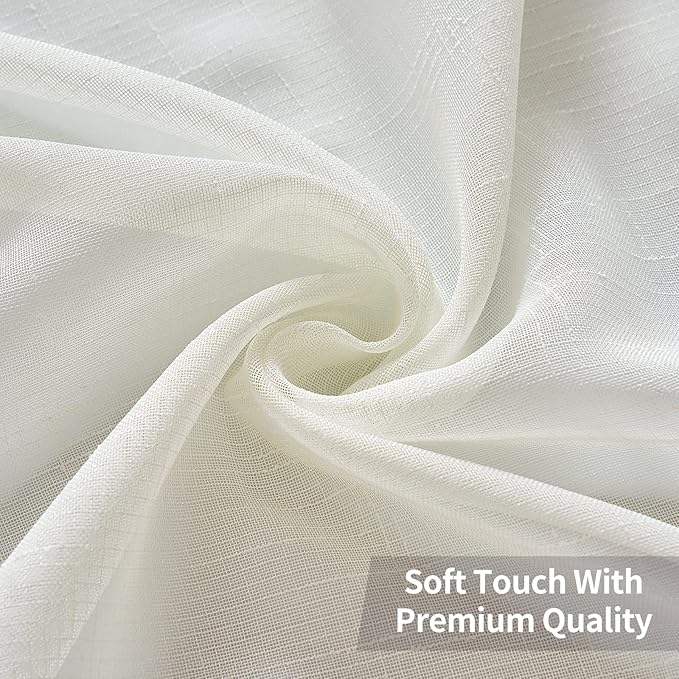 MIULEE Natural Linen Semi Sheer Window Curtains - Elegant Solid Ivory Drapes with Grommet Top - Voile Panels for Bedroom & Living Room (52X108 Inch)