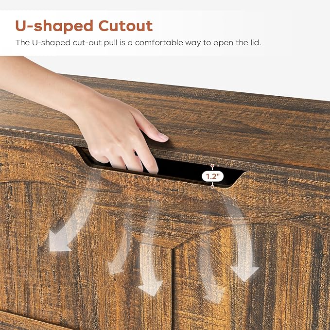 Storage Bench, 39.4" Retro Storage Trunk, Storage Chest with 2 Safety Hinges, U-Shaped Cut-Out Pull, Farmhouse Style, 39.4" x 15.7" x 18.3", Entryway Storage Bench, Supports 330 lb, Rustic Brown