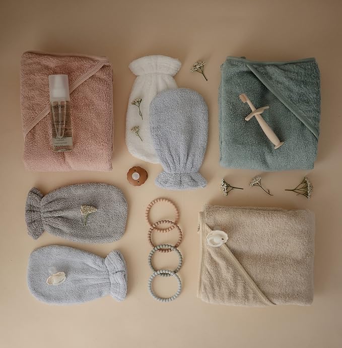 mushie Baby Hooded Towel | Organic Cotton (Sea Mist)