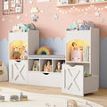 Vabches 54.3’’ Kids Bookshelf with Reading Nook, Toy Storage Organizer with Seat Cushion, LED Lights and 3 Movable Drawers, Castle-Shaped Bookcase with Bench for Playroom, Nursery, Bedroom (White)