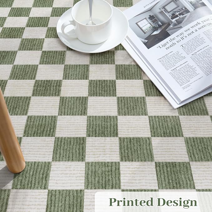 LIVEBOX 3x5 Washable Area Rug Checkered, Non-Slip Small Entryway Rug Green Farmhouse Neutral Classic Geometric Boys Rug for Bedroom Room Low-Pile Carpet for Indoor Kitchen Bathroom(Sage Green 3'x5')