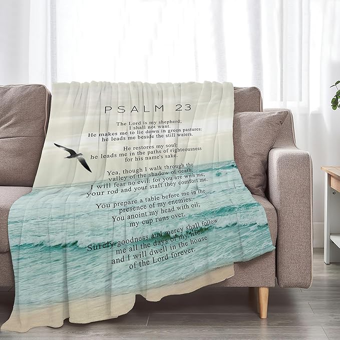 Christian Bible Psalm 23 Throw Blanket - Religious Verse Gifts and Decor for Girls, Women, Men, Kids, Adults - Soft Warm Cozy Fleece for Couch, Sofa, Bed 60"x50"