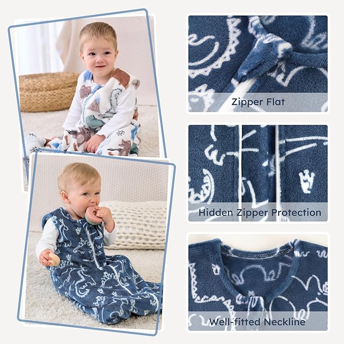 Yoofoss Fleece Baby Sleep Sack 2 Pack 1.5 Tog Baby Wearable Blanket with 2-Way Zipper