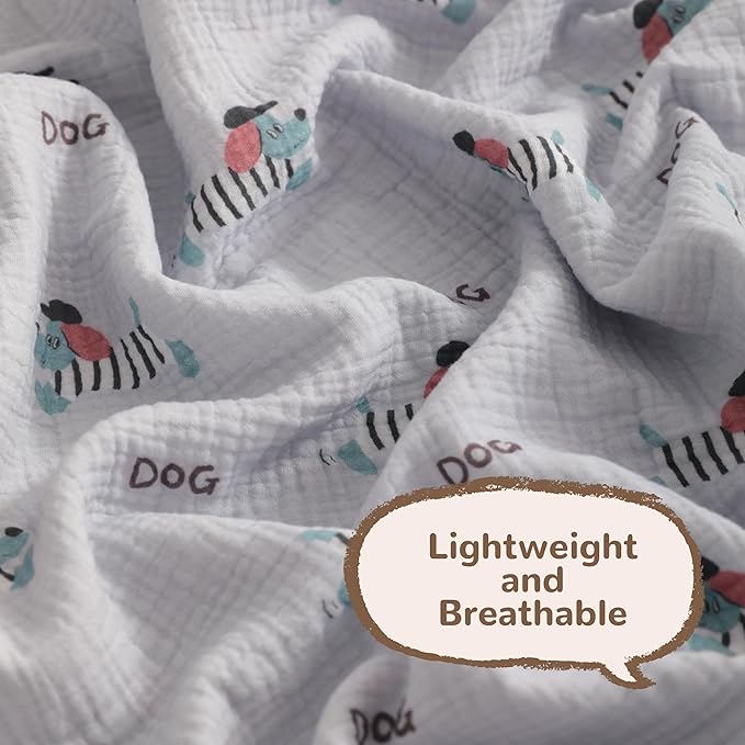 NTBAY 4 Layer Muslin Cotton Blanket, 30x40 Soft and Breathable Receiving for Newborns and Infants, Perfect for Crib, Stroller, Travel, Lightweight Nursery Blanket, Striped Dog