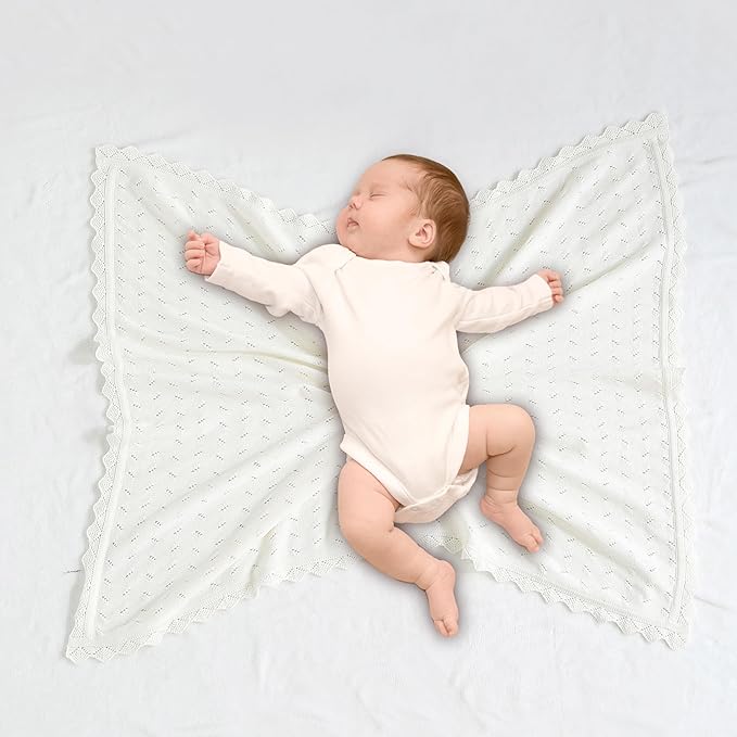 Baby Blanket 100% Cotton Knit Swaddle Soft Newborn Receiving Blanket Cozy for Boy/Girl Crib,Stroller White 40x30in