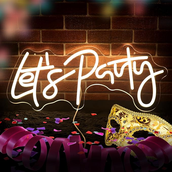 Let's Party Neon Sign for Wall Decor Led Neon Lights for Teen Bedroom Decor Art Light Up Letters Let's Party Neon Neon Signs for All Party Room Decorations USB 5v 21.7×10.4 Inch (warm white)