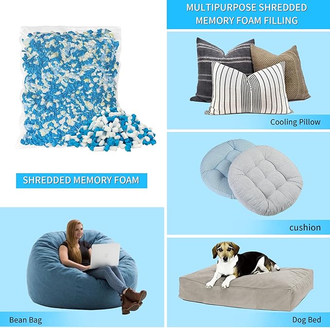 5LBS Shredded Memory Foam Filling Bean Bag Filler, Added Gel Particles Comfortable and Soft,Very Suitable for Filling Bean Bags, Pillows,Dog beds, Couch Cushion