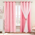 XiDi Pink Curtains for Girls Nursery Room 90 Inches Long Blackout Double Layer Curtains with Sheer Overlay for Kids Toddler Princess Bedroom Living Room Darkening Grommet Window Drapes W34 X L90