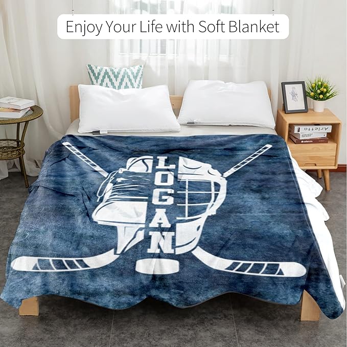 Custom Name Number Hockey Blanket: Personalized Gift for 0-3 Months Baby Nursery Blankets - Toddler Kids Boy Girl Adults Bedding Essentials(40 * 50inch)