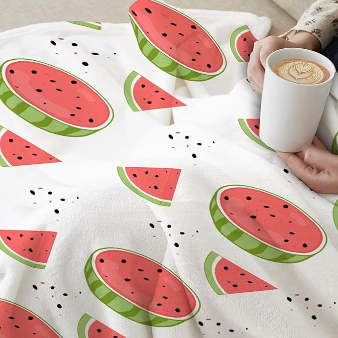 Thuswarm Watercolor Watermelon Fruit Print Flannel Throw Blanket Warm Cozy Soft Funny Print Blankets for Bed Couch Sofa Room Decoration Gifts 120”×90” Extra Large for Family