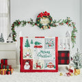 Christmas Red Crib Bedding Set 3 Pieces New Year Style Quilted Plaid Comforter with Fitted Sheet and Bed Skirt - Cute Snowman House Deer Red Gray Design Baby Crib Bed Set