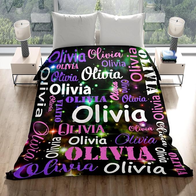 Gudina Personalized Name Blankets and Throws, Customized Name Blanket for Kids, Personalized Christmas Blanket Gifts for Women Men