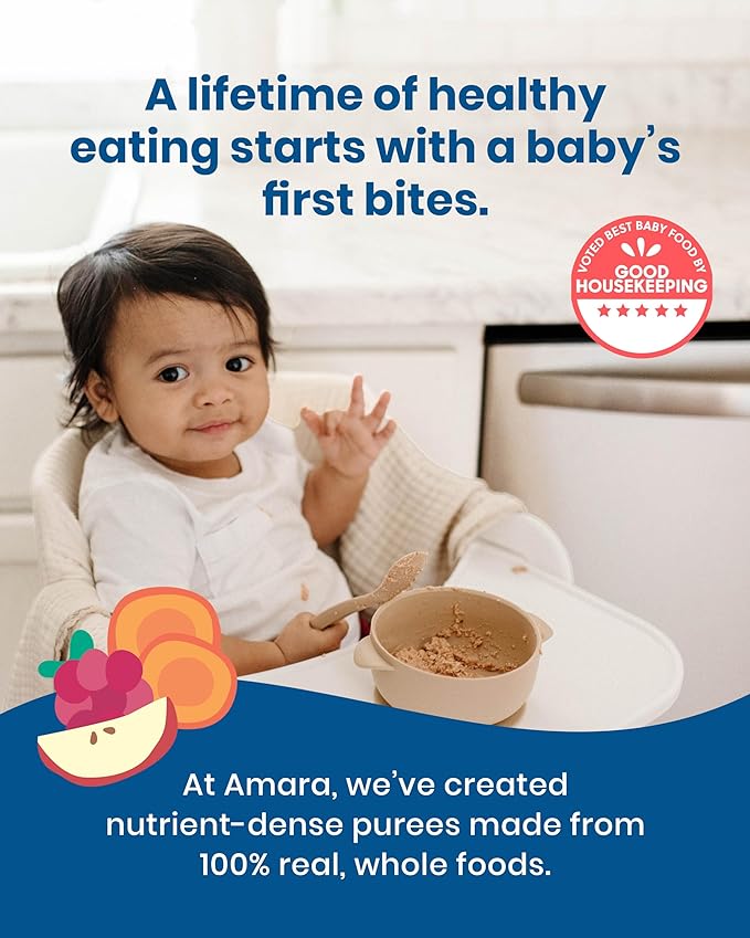 Amara Organic Baby Food - Stage 2 - Tropical Mango - Baby Cereal to Mix With Breastmilk, Water or Baby Formula - Shelf Stable Baby Food Pouches Made from Organic Fruit - 7 Pouches, 3.5oz Per Serving