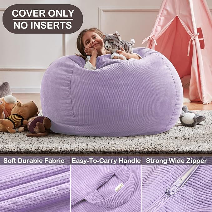 Nobildonna Bean Bag Chair Cover (No Filler) for Kids and Adults,Beanbag Stuffed Animal Storage Without Filling Plush Toys Holder and Organizer Soft Premium Corduroy 200L