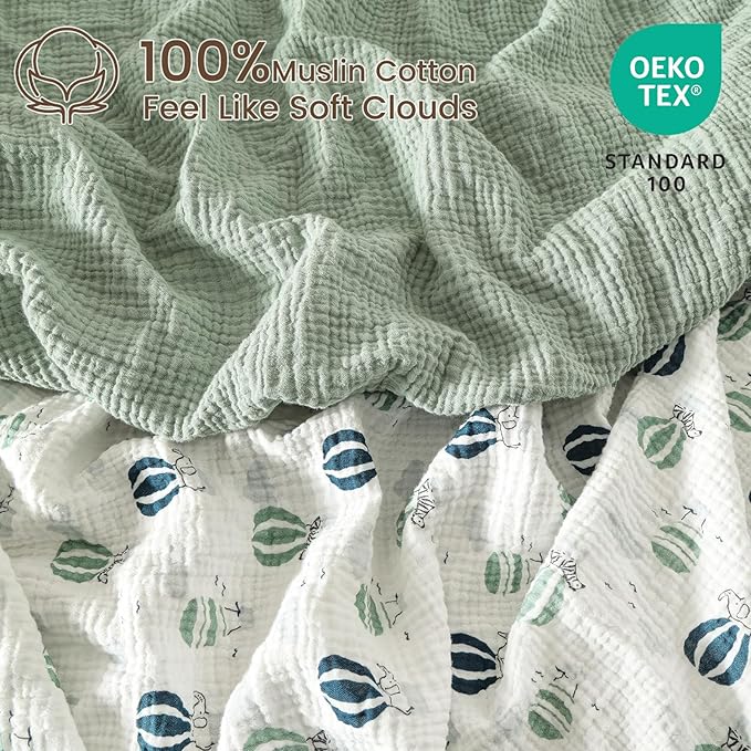 david's kids Muslin Crib Sheets for Boys Girls, 2 Pack 100% Cotton Soft Breathable Fitted Baby Neutral Sheet Set, Standard 52"x28" Crib and Toddler Mattress, Animals