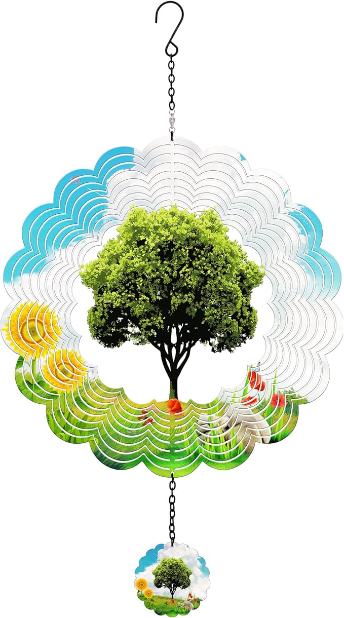 J-Fly Hanging Decor Outdoor,Outdoor Garden Decor, Wind Spinners Outdoor Colorful Green Tree Hanging Decor,Ornaments Kinetic Yard Art, for Women-Big Green Tree Wind Spinners.