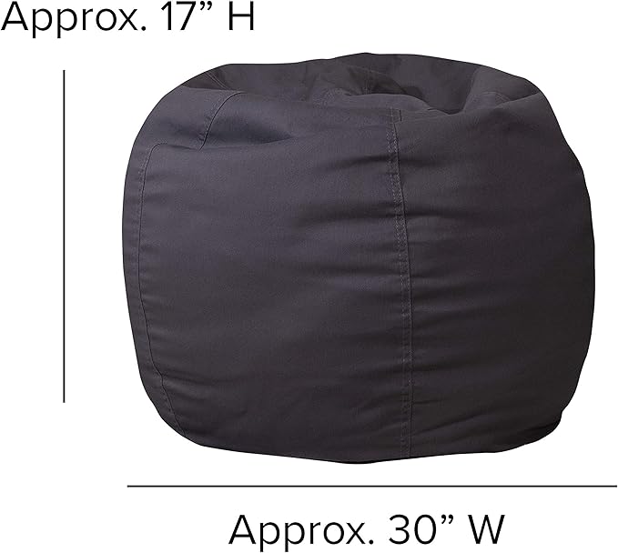 EMMA + OLIVER Small Solid Gray Bean Bag Chair for Kids and Teens