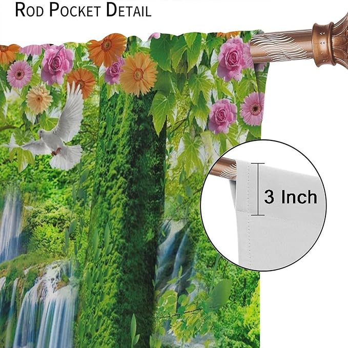 Jungle Nature Blackout Window Curtains, Trees Scenic Waterfall and River Spring Pattern Print Window Drapes, for Living Room Bedroom 63x63in 2 Panels