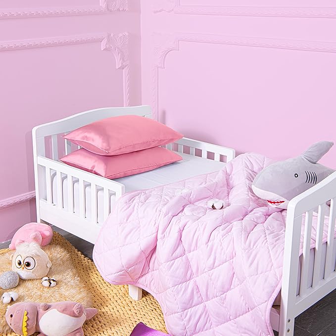NTBAY Silk Satin Toddler Pillowcases, Small Pillow Case Pillow Cover 14x20 Inches with Envelope Closure, Soft and Silky Cooling Travel Pillow Covers for Nursery, Kids, Boys and Girls, Pink, 2 Pack