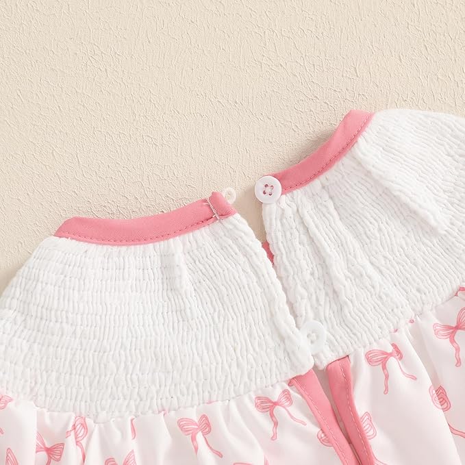 Newborn Baby Girl Romper Mamas Mini Bow Plaid Print Puff Sleeve Smocked Bubble Romper Jumpsuit Bodysuit Clothes