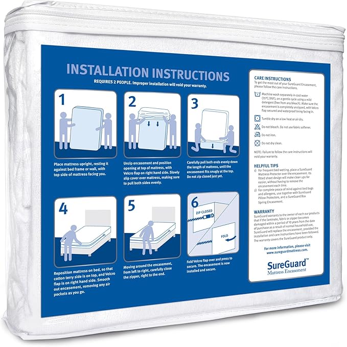 Twin (6-8 in. Deep) SureGuard Mattress Encasement - 100% Waterproof, Bed Bug Proof, Hypoallergenic - Premium Zippered Six-Sided Cover