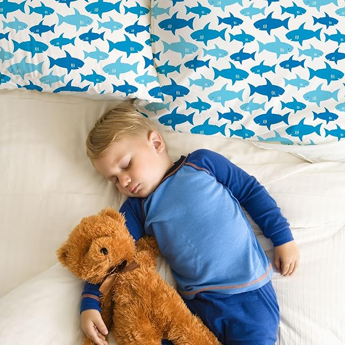 Little Sleepy Head Youth Pillow with Pillowcase 16x22, Soft Jumbo Toddler Pillows, Hypoallergenic Pillow Case - Best Kids Pillows for Sleeping, Perfect Kids Travel Pillows (Fintastic Friends)
