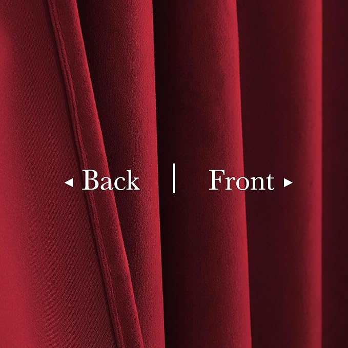 StangH Red Velvet Curtains for Bedroom, Living Room, Home Theater, 52x102 Thermal Insulated Room Darkening Christmas Drapes with Rod Pocket Back Tab, Set of 2 Panels