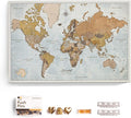 Canvas World Map with Cork Pin Board - English Lettering - Decorative Wall Decoration for All Rooms - Canvas Pictures with World Map Motif (90x60 cm, Pattern 14)