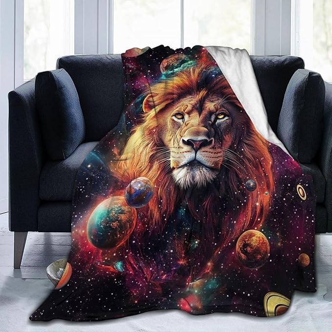 Lion Blanket Space Lion King Decor Throw Blanket Super Soft Flannel Lightweight Fluffy Plush Cozy Fuzzy Fleece Animal Print Gifts Blanket for Girl Woman Man Boys Kids Adults for Bed Sofa 40"X50"