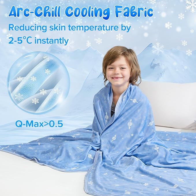 LUXEAR Cooling Glow in The Dark Star Cosmic Blanket for Boys Girls - Gift Throw Keep Child/Adults Cool All Night - Soft Breathable Summer Blanket for Bed Sofa - 79x86in