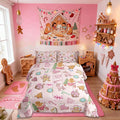 Merry Christmas Kids Comforter Set Twin Size,Gingerbread Man Elk Deer Bowknot Bedding Set Room Decor,Cute Girly Bow Tie Xmas Tree Quilt Comforter,Pink Colorful Duvet Set Bedroom Quilt Set,1 Pillowcase