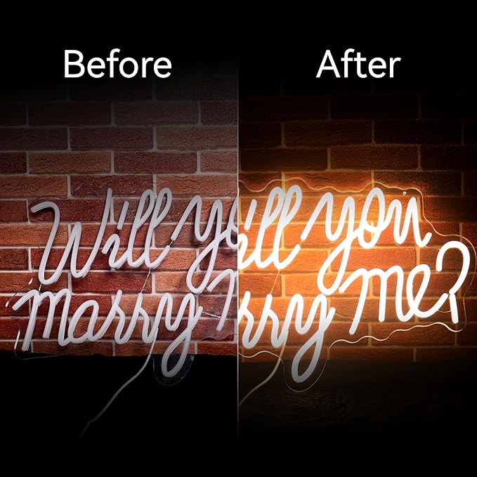 Will You Marry Me Sign for Wall Decor Led Neon Lights for Teen Bedroom Decor Art Light Up Letters Will You Marry Me Neon Signs for All Wedding Party Proposal Decorations (warm white)