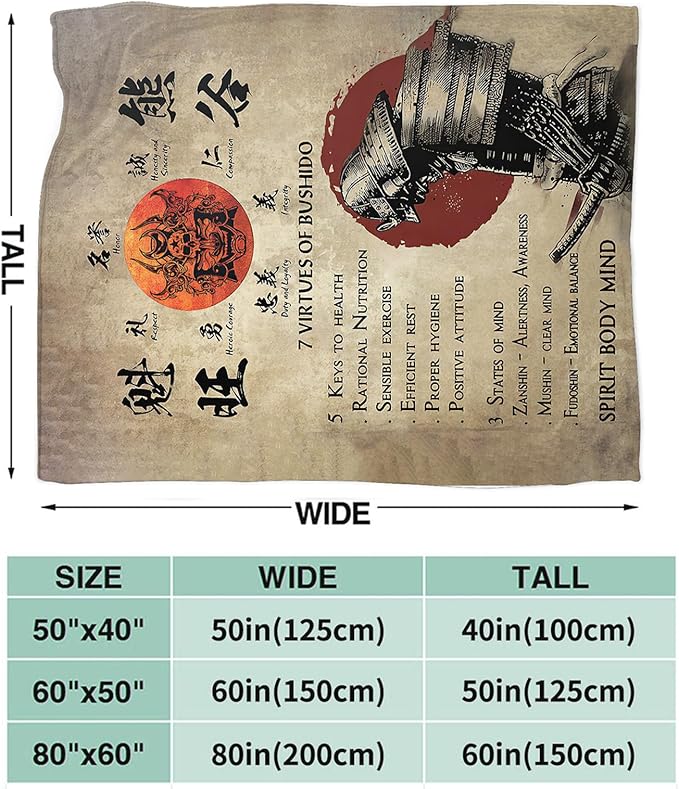 Tijuboni Japanese Samurai Throw Blanket Japanese Warrior Gifts for Men Women Girls Boys Kids Adults Soft Flannel Fleece Blanket for Couch Sofa Bed Home Decor 40"x50"