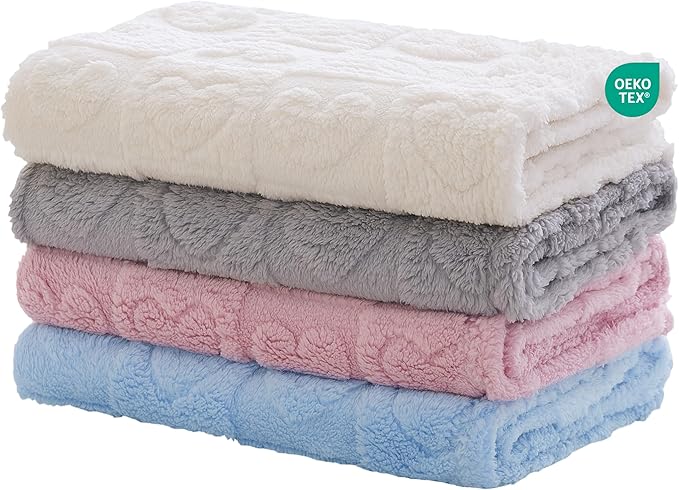 Soft Cozy Fleece Baby Blanket Heart Checkered Pattern Fluffy Plush Receiving Blanket for Newborn Infant Toddler, Warm Crib Stroller Blanket for Boys Girls 30"x40",4 Piece