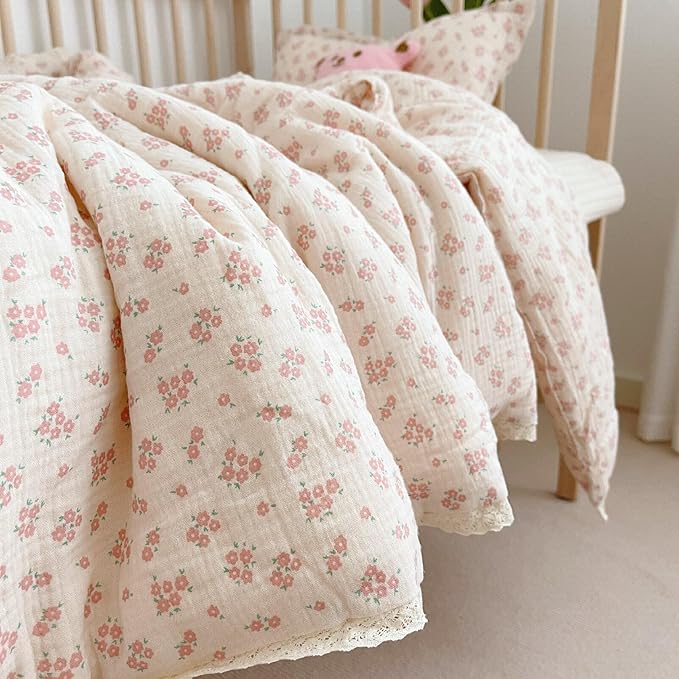BuLuTu Crib Quilted Blankets Muslin Baby Blanket Toddler Quilt Super Soft Lightweight Kids Comforter Reversible Toddler Blanket for Stroller Travel, Galsang Pattern, 47"x59"