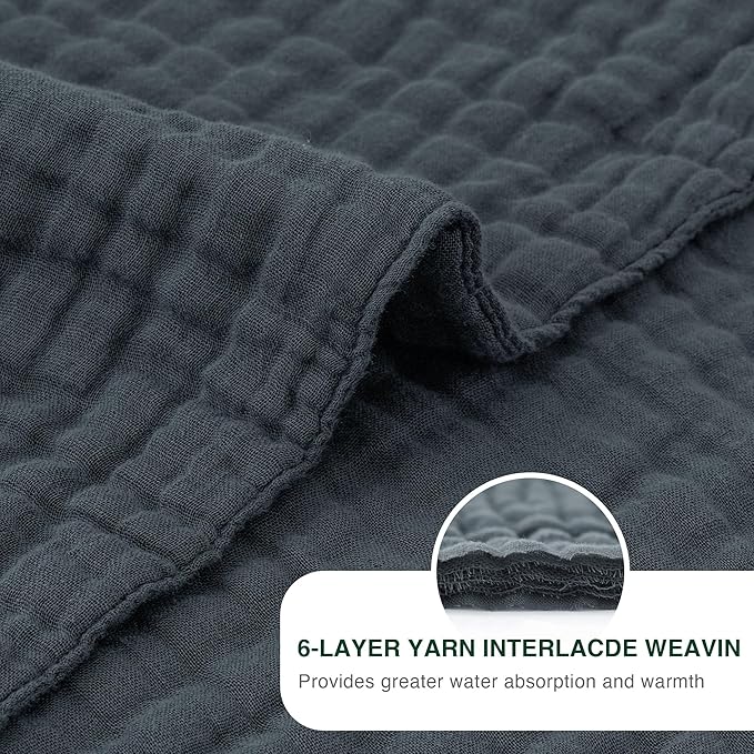 Love's cabin 6 Layer 100% Cotton Muslin Blanket, 50"x60" Throw Muslin Blanket for Couch Bed, Dark Grey Muslin Throw Blanket, Lightweight and Breathable Cotton Gauze for Adult