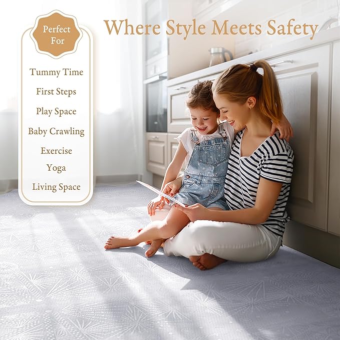 PopsyKosy Premium Baby Floor Play Mat - Thick & Cushioned 1 inch Playroom Foam Mat, Non-Toxic Odorless - 6 Tiles - Spacious 6x4 ft. - Stylish & Large, Waterproof for Kids & Toddlers - Lavender Gray