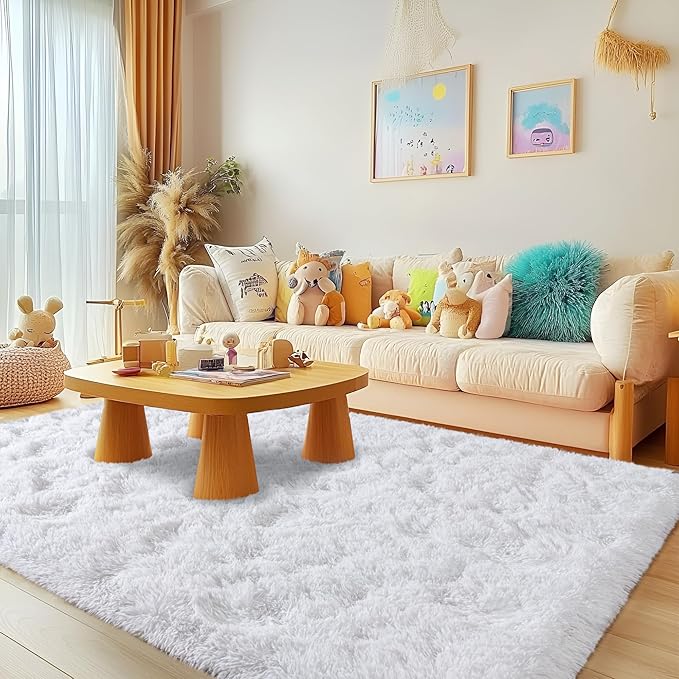 White Area Rugs 9x12 Living Room - Super Soft Fluffy Rug Non Slip Large 9 by 12 Area Rug for Bedroom Washable