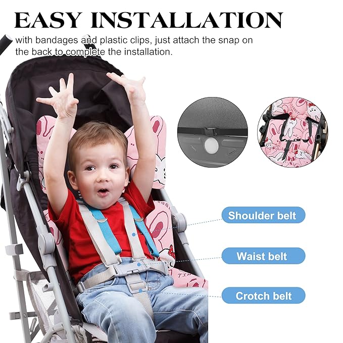 Baby Seat Pad Liner for Stroller–Soft and Breathable，3D Air Mesh Cotton Universal Baby Stroller Cushion(Pink Rabbit)