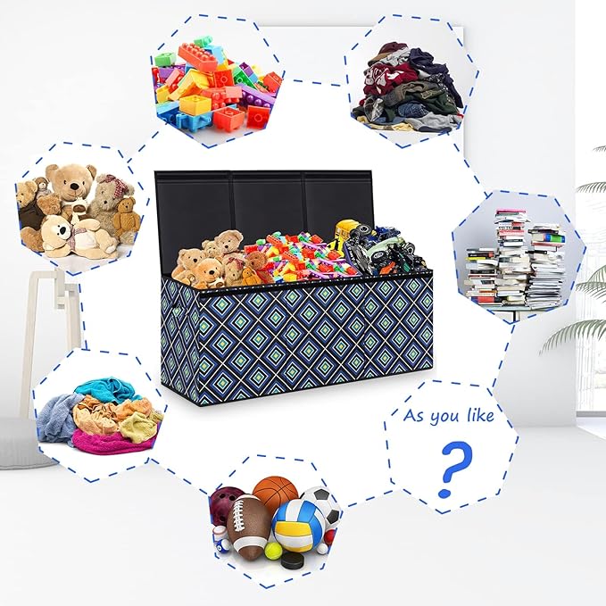 HOMEMARVEL Large Toy Chest, Big Toy Box, Extra Large Toy Box for Boys & Girls, Collapsible Sturdy Chest Storage Organizer with Removable Lids for Playroom, Bedroom, Nursery, Closet